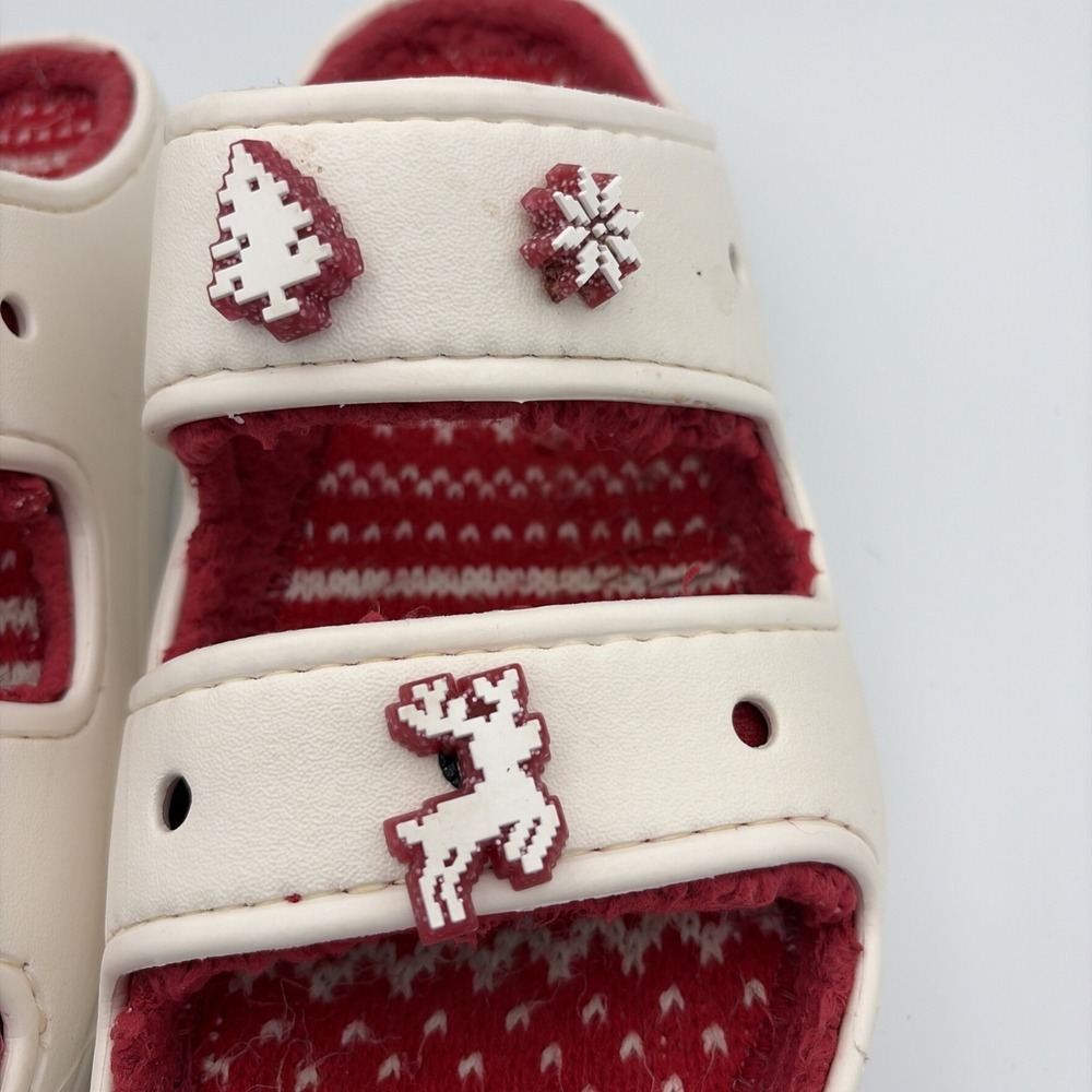 Crocs Classic Slip-On Lined Clogs Mens 9/Womens 11 Off White Christmas Jibbitzs - Picture 12 of 16